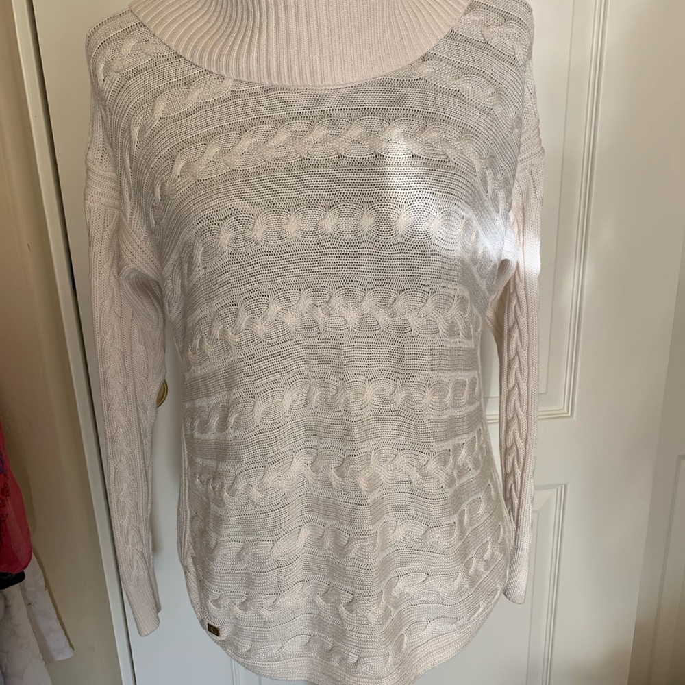 Lauren by Ralph Lauren Elegant Cream Cable Knit Cowl Neck Sweater Size Large - Picture 2 of 9